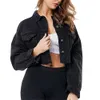 Женские куртки женские сексуальные рваные джинсы черные синие рукава короткие джинсовые короткие куртки High Street 240305