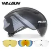 WALGUN Aero casque de cyclisme casque de vélo de route adultes lentille lunettes visière contre la montre TT Triathlon casque de vélo M L pour hommes femmes 240222