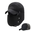 Chapeaux d'hiver pour hommes Chapeaux de bombardier à rabats d'oreille avec bord et masque facial Chapeau chaud pour hommes Casquette de ski imperméable russe Accessoires masculins Y20011228v