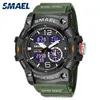 SMAEL double temps hommes montres 50 m étanche montres militaires pour homme 8007 résistant aux chocs Sport montres cadeaux Wtach 220421217I