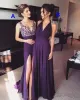 Purple Chiffon Halter Sheer V Neck Bridesmaid Dresses 2024 Long Sexy Side Split Maid Of Honor wedding party guest Gowns