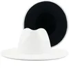 Basit dış beyaz iç siyah yün, ince kemer tokası ile caz fedora şapkaları kadınlar kadınlar geniş ağzına kadar panama trilby kapağı 56-58-60cm230z