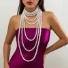 Creative Multilayer Imitation Pearl Long Chain Necklace for Women Elegant Tassel Beads Choker Party Y2K Jewelry Wed Accessories 240229