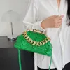 2023 Luxury Women Pink Green Peat Shoulder Bags Gold Thick Chain Messenger Pu Leather Handväskor Lady Evening Clutch 240228