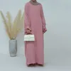 Abbigliamento etnico Ramadan Abaya per le donne Crepe Crinkle Manica a pipistrello Tinta unita Abito lungo musulmano islamico Abito hijab caftano turco modesto