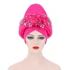 Per perlé Nigeria Gele Ready African Headtie Female Head Wraps Party Cheppied Muslim Headscarf Hat Womens Turban Cap avec des pierres 240301