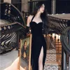 Klänning svart klänning kvinnor sexig fransk stil midi vestido ny enkel smal mode temperament halter design college födelsedag mantel retro
