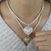 Hot Selling Gold Silver Plated Sparking Bling Women Jewel Micro Pave 5a Cz Full Diamond Heart Pendant Tennis Chain Neckl