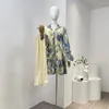 Robes décontractées Arrivée Floral Imprimer À Manches Longues Midi Robe Lâche Bleu Col Roulé De Haute Qualité Style Été Automne Femmes Vêtements