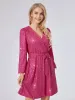 Dress Women s Sparkly Sequin Mini Dress Long Sleeve Wrap V Neck Belted Party ALine Dress with Shimmering Glam