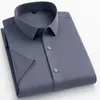 Grande taille S ~ 5XL hommes chemise unie à manches courtes en vrac formel rose noir gris Camisa Slim Fit sans poche affaires mâle élasticité 240305