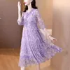 Casual Dresses 2024 Summer Women's Clothing Gentle and Sweet Ladies Large Size Lose V-Neck 3/4 Sleeve Printed Dress Midi Vestido K072