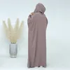 Ubranie etniczne muzułmańskie abaya kobiety z kapturem Smocking Sleeve Jednistobowy sukienka modlitewna Islamska saudyjska solidna szata turecka skromność