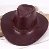 Berets Retro Mode Große Krempe Basin Hut Western Cowboy Leder Unisex Hüte Hipster Für Sonnenschutz Bre