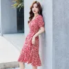 Dress Elegant VNeck Printed Spliced Loose Bandage Bow Floral Dress Women Clothing 2023 Summer New Short Sleeve Office Lady Mini Dress