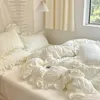Ins Stil Koreanische Spitze Seersucker Gewaschene Baumwolle 4 stück Bettlaken Quilt Abdeckung Einfarbig Bettdecke Für Mädchen Frühling Dekor hause 240226