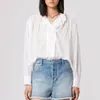 女性用Tシャツ2024春夏女性ホワイト透明な薄いシャツラフス長袖レディースブラウスケミス