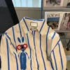 XEJ Blouse Women Luxury Designer Fashion Rabbit Embroidered Blue Striped Shirt for Women Womens Long Sleeve Spring Top 240223