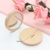 Wooden Small Round Mirror Portable Pocket HD Mirror Wood Mini Makeup Mirror