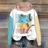 Sweatshirts Dameshoodies Grappige Kawaii Kat Dieren Print Hoodie Voor Vrouwen Sweatshirts Vrouwelijke Kleding Casual Leuke Trui Vrouw Sweatshirt