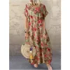 Dress Woman Summer Dress Vintage Ethnic Style Cotton Linen Printed Long Dress Casual Loose Clothing Streetwear Bohemia Maxi Dresses