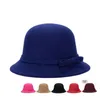 Stingy Brim Chapéus Mulheres Senhoras Inverno Vintage Elegante Fedoras Lã Bow-Nó Chapéu De Feltro Cloche Bucket Caps2787