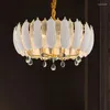 Ljuskronor Post Modern Golden Round takkrona Bright Glassceramic Shades Hanging Light Villa vardagsrumslampan Suspenderad