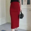 Dresses Woolen Skirts for Women Long Faldas Largas Knitted Saias Midi Slim Office Autumn Winter Jupe Femme Pencil Skirt Black Ropa Mujer