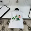 Clothing Sets BF5122 Girls Summer Short-sleeved T-shirt Skirt Suit White Big Flower Set Brand Children