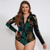 Roupa de banho seaural manga longa impressão floral 2023 novo tamanho grande roupa de banho de uma peça maiô feminino vintage surf terno de natação