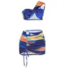 Women's Swimwear JusaHy Women Y2K Beach Style Tie Dye Color Blocking Printed Bikini Sets Asymmetrical Halter Strapless Tops&Shirring Skirt