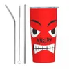 Tumblers Angry Expression Edelstahlbecher mit rotem Gesicht, Camping-Kaffeetasse mit Strohhalmen und Deckel, 590 ml, Autobecher, Kaltgetränk-Wasserflasche