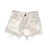 Shorts feminino solto cintura alta rasgado branco denim feminino verão ropa mujer