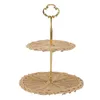 Plates Woven Fruit Tray 2 Tier Round Durable Decorative Rattan Serving Standing Trays Multipurpose Exquisite For Wedding Camping