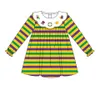 Mardi Gras Baby Boutique Long Sleeve Tshirt Round Neck Purple Lattice Print Girls Romper Yellow Stripe Boy Pants Sister Dress 240220