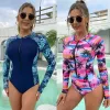 Maillots de bain Sexy Surf Rashguard à manches longues maillots de bain femmes une pièce maillot de bain Rash Guard maillot de bain maillot de bain vêtements de plage body Monokini