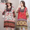 Robe THHONE Robe indienne Robe femmes Midi Floral surdimensionné imprimé bohème Boho décontracté lâche brodé fleurs plage robes femme