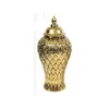 Storage Bottles Gold-plated Feather Relief Ceramic Jar With Lid Golden General Tank Flower Arrangement Jewelry Jars Cosmetic Containers