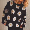 Pullovers Little Daisy Oneck tröja Kvinnor Jacquard Autumn Winter Simple Pullover Knit Elastic Jumper Casual Tjock Loose Yime Y2K Jumpers