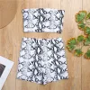 Uppsättningar Snake Skin Two Piece Set Women Strapless Low Cut Backless Crop Top Elastic midje Shorts Summer Fashion Beachwear 2 PCS Outfits