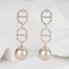 Dangle Earrings Senyu Double Circle Pearl Drop Party Jewelryギフト光沢のある透明なキュービックジルコニア女性結婚式