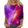 Kadın Tişörtleri 3/4 Sleeve Kadınlar için Baskı Grafik Tees Bluses Casual Artı Boyut Boynuz Üstü Külkü Resmi Mağazası Ropa De Mujer