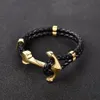 Bracelets de charme Jiayiqi Punk Gravé Dragon Argent Or Ancre Fermoir Noir Tresse Véritable Bracelet En Cuir Hommes Bijoux En Acier Inoxydable S192F