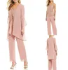 Light Pink Mother Of The Bride Pant Suit Chiffon Long Sleeve Lace Appliqued 3 Piece Chic Plus Size Mother Of The Bride Dresses Cus6588791