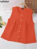 Women's Blouses Fashion Shirts 2024 VONDA Elegant Women Summer Sleeveless Blouse Pleated Casual Tunic Tops Loose Solid Color Blusas