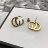 14K goud, dubbele letter, Oorknopjes, designer oorbellen, zeer herkenbaar, klassieke stijlen die nooit uit de mode raken, hoge kwaliteit, zullen niet vervagen, mannen, vrouwen, kunnen dragen