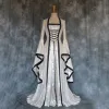 Klänning halloween kvinnors maxi klänning medeltida vintage bandage cosplay klänningar retro stil trumpet långärmad sundress vestidos longos
