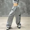 Calças femininas moda cintura alta hip hop calças mulher solta jogging sweatpants casual calça larga perna streetwears 240304