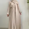 Vêtements ethniques Abaya 2 pièces Ensemble Femme musulmane Ensembles Abayas Kimono avec robe hijab sans manches tenue assortie islamique Dubaï Turquie Ramadan