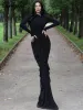 Vestido Dulzura sólido Maxi vestido de manga larga acanalado abertura larga elegante banquete 2023 otoño para mujeres Sexy venta al por mayor Envío Directo